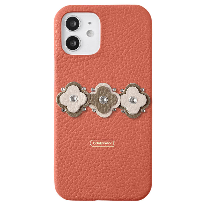 Genuine leather 32 colors Italian shrink leather floral motif back case AQUOS series