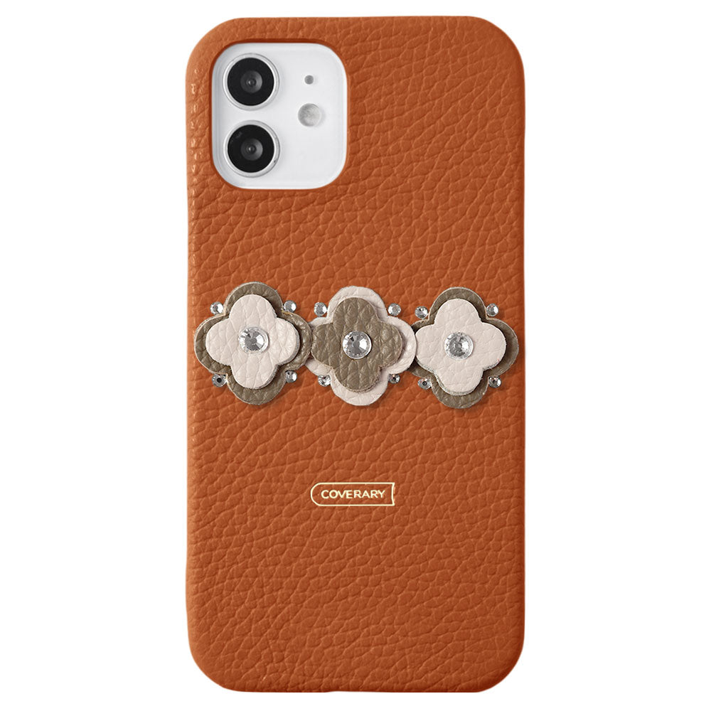 Genuine leather 32 colors Italian shrink leather floral motif back case