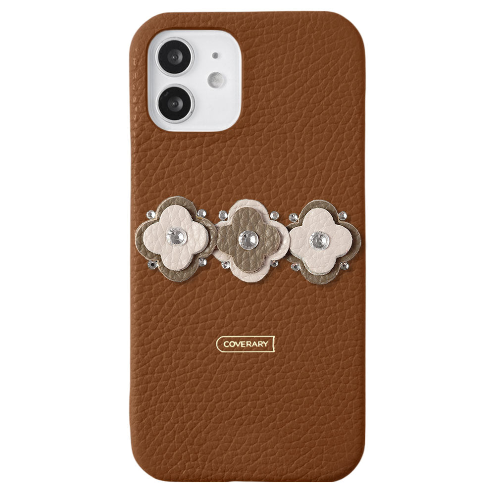 Genuine leather 32 colors Italian shrink leather floral motif back case Galaxy series