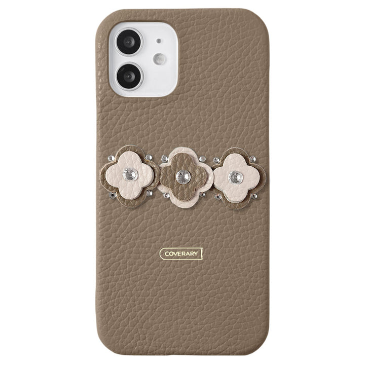 Genuine leather 32 colors Italian shrink leather floral motif back case