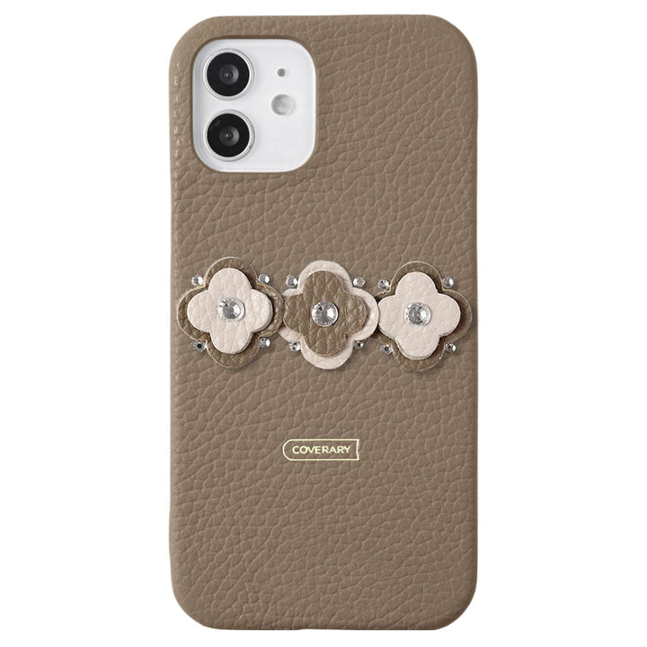 Genuine leather 32 colors Italian shrink leather floral motif back case Galaxy series