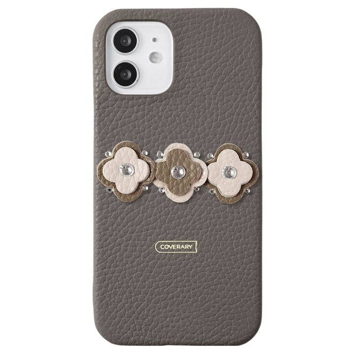 Genuine leather 32 colors Italian shrink leather floral motif back case Galaxy series