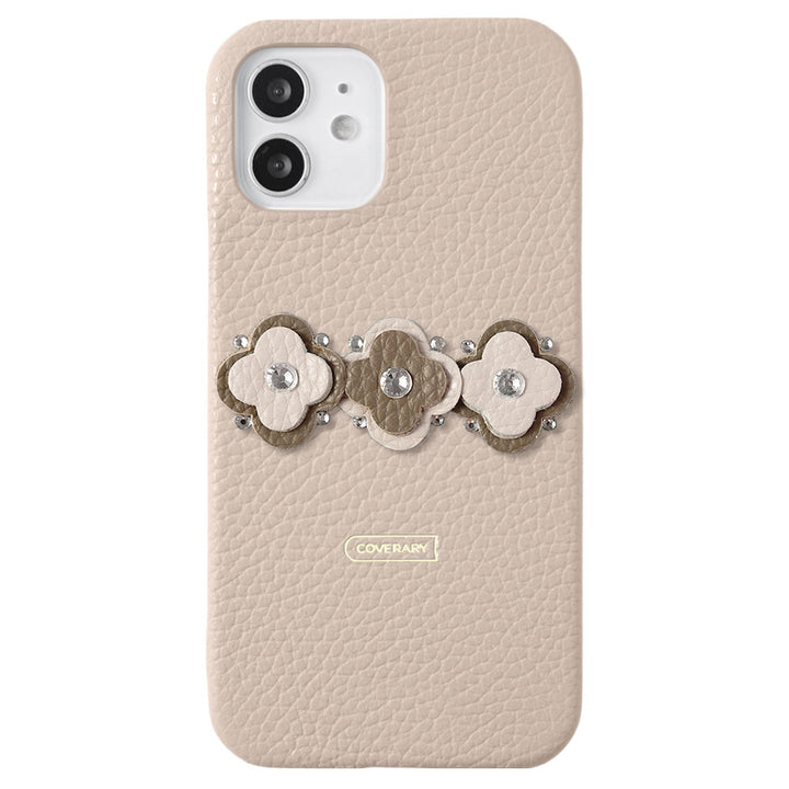 Genuine leather 32 colors Italian shrink leather floral motif back case