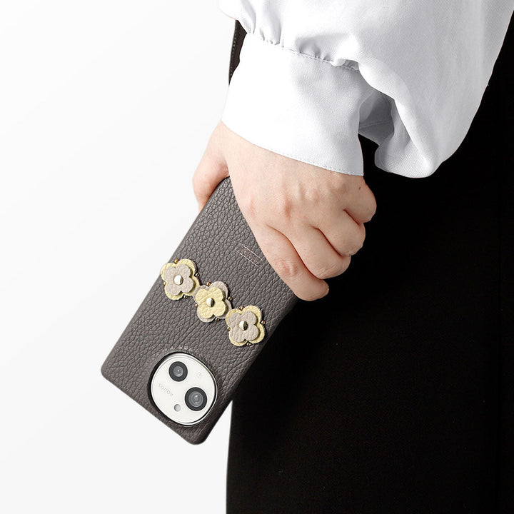 Genuine leather 32 colors Italian shrink leather floral motif back case Xperia series