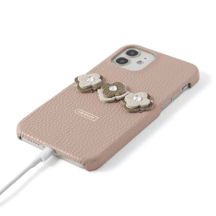 Genuine leather 32 colors Italian shrink leather floral motif back case