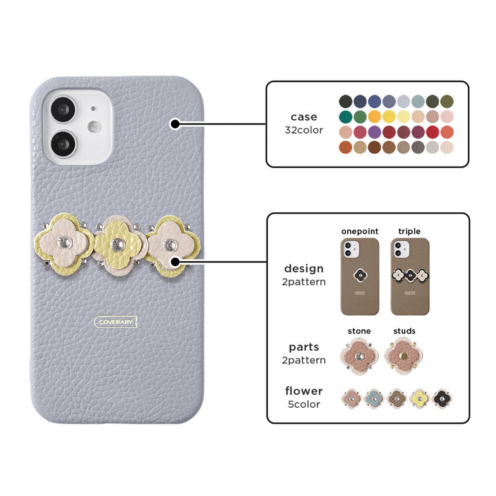 Genuine leather 32 colors Italian shrink leather floral motif back case