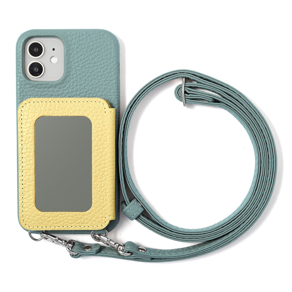 Genuine leather 32 colors Italian shrink leather card case with stainless mirror & shoulder strap back case Xperia series