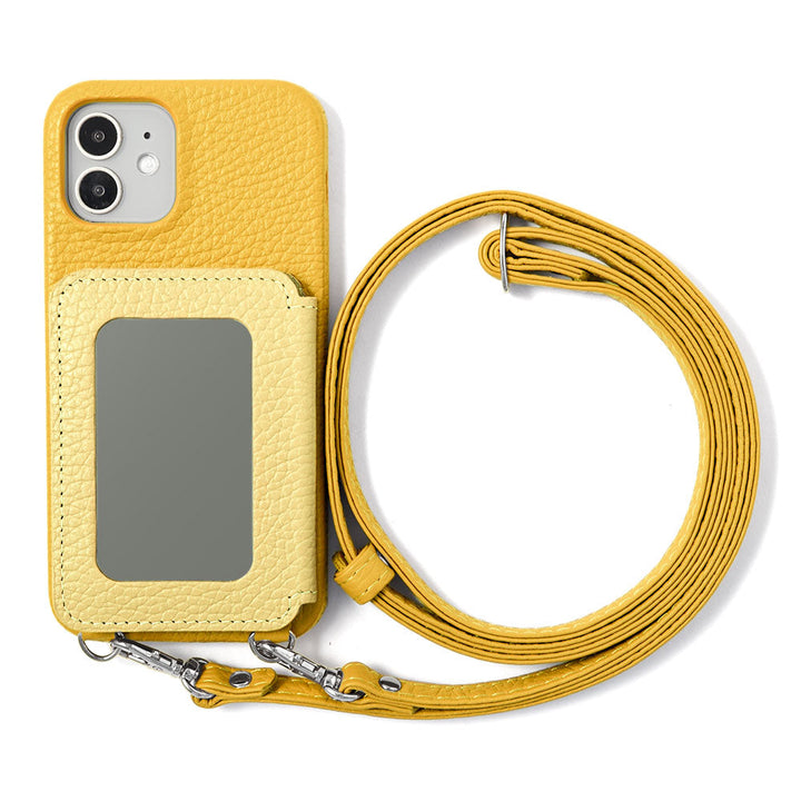 Genuine leather 32 colors Italian shrink leather card case with stainless mirror & shoulder strap back case for Google Pixel series