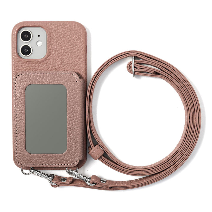 Genuine leather 32 colors Italian shrink leather card case with stainless mirror & shoulder strap back case for Google Pixel series