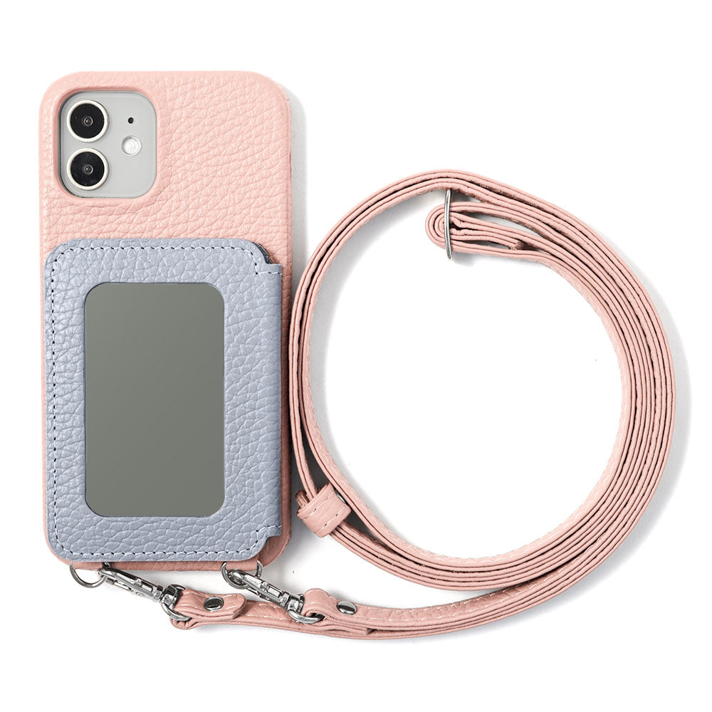 Genuine leather 32 colors Italian shrink leather card case with stainless mirror & shoulder strap back case Xperia series