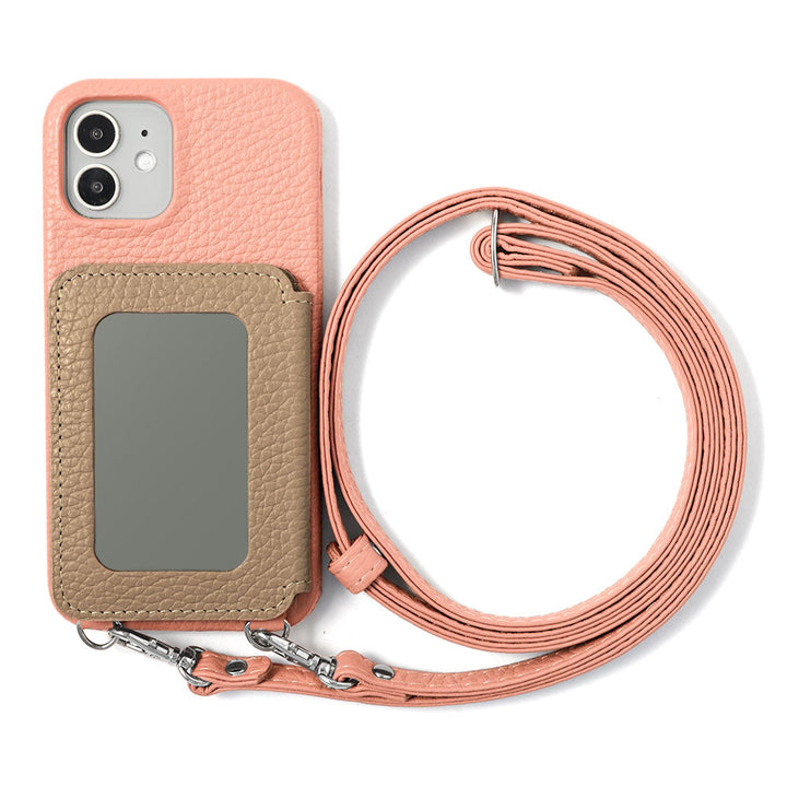 Genuine leather 32 colors Italian shrink leather card case with stainless mirror & shoulder strap back case for Google Pixel series