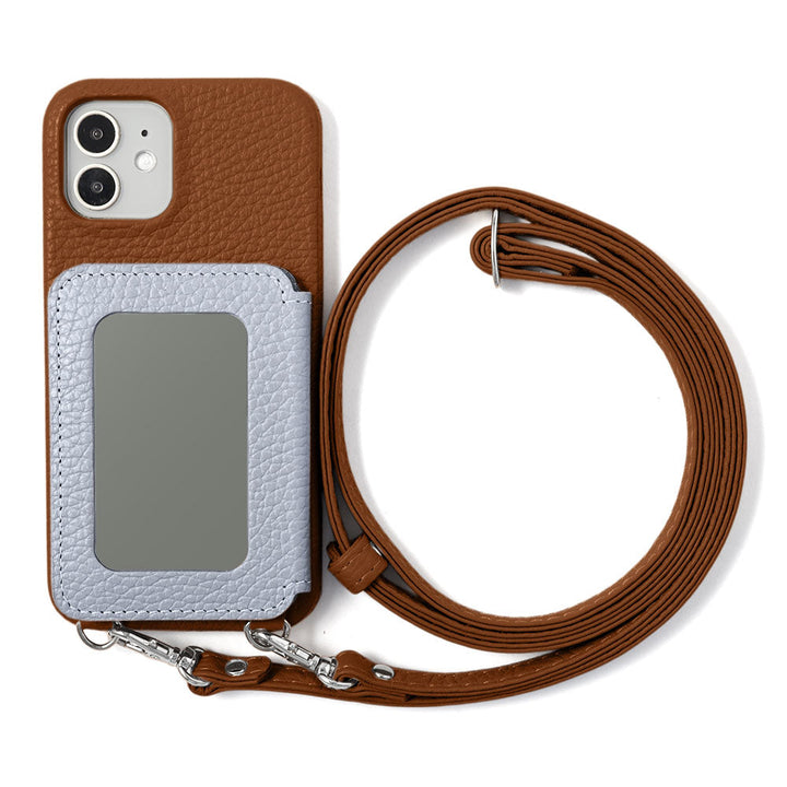 Genuine leather 32 colors Italian shrink leather card case with stainless mirror & shoulder strap back case for Google Pixel series
