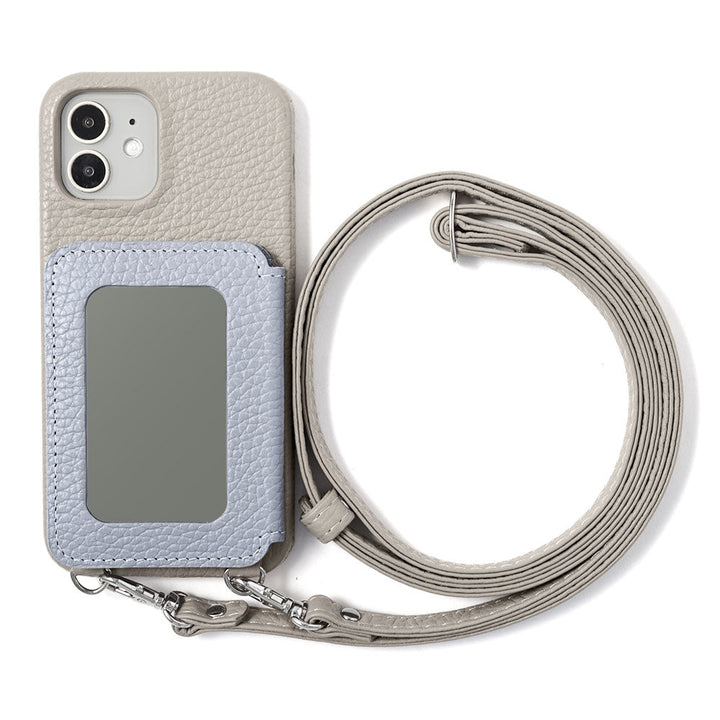 Genuine leather 32 colors Italian shrink leather card case with stainless mirror & shoulder strap back case for Google Pixel series