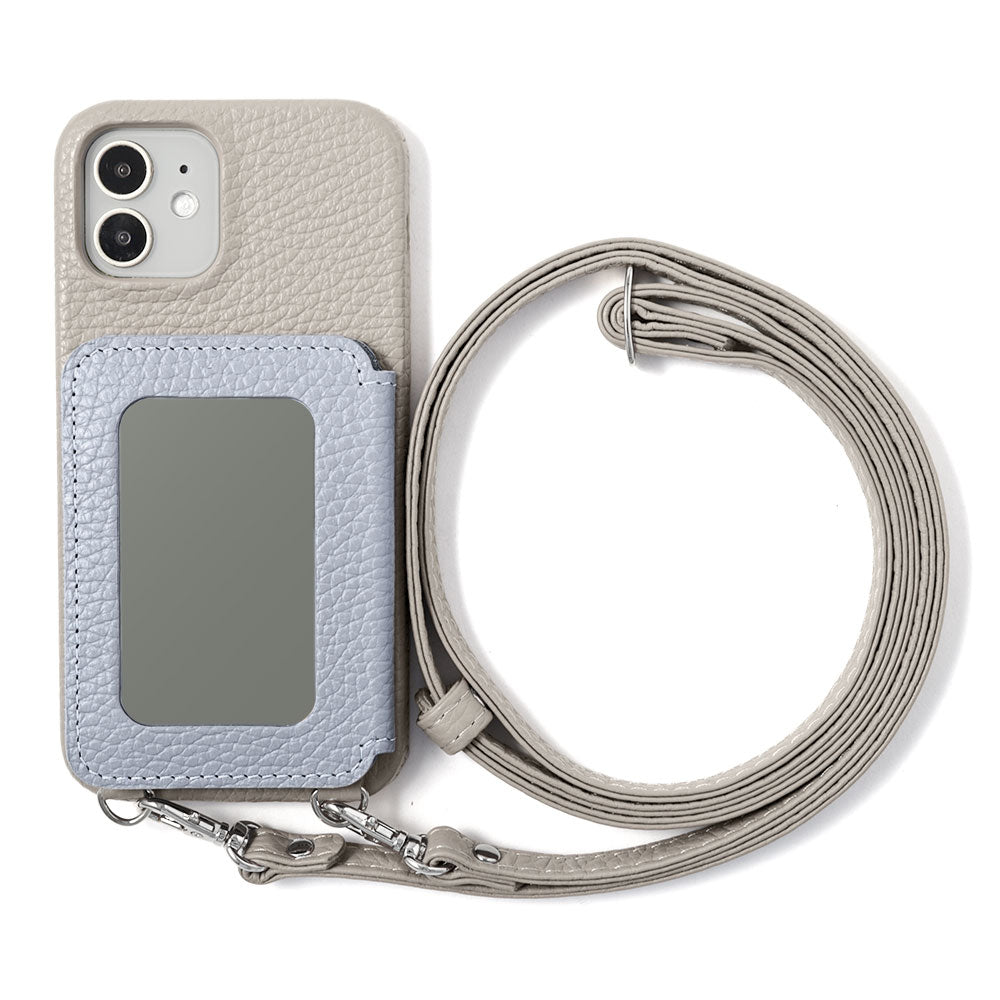 Genuine leather 32 colors Italian shrink leather card case with stainless mirror & shoulder strap back case for iPhone series