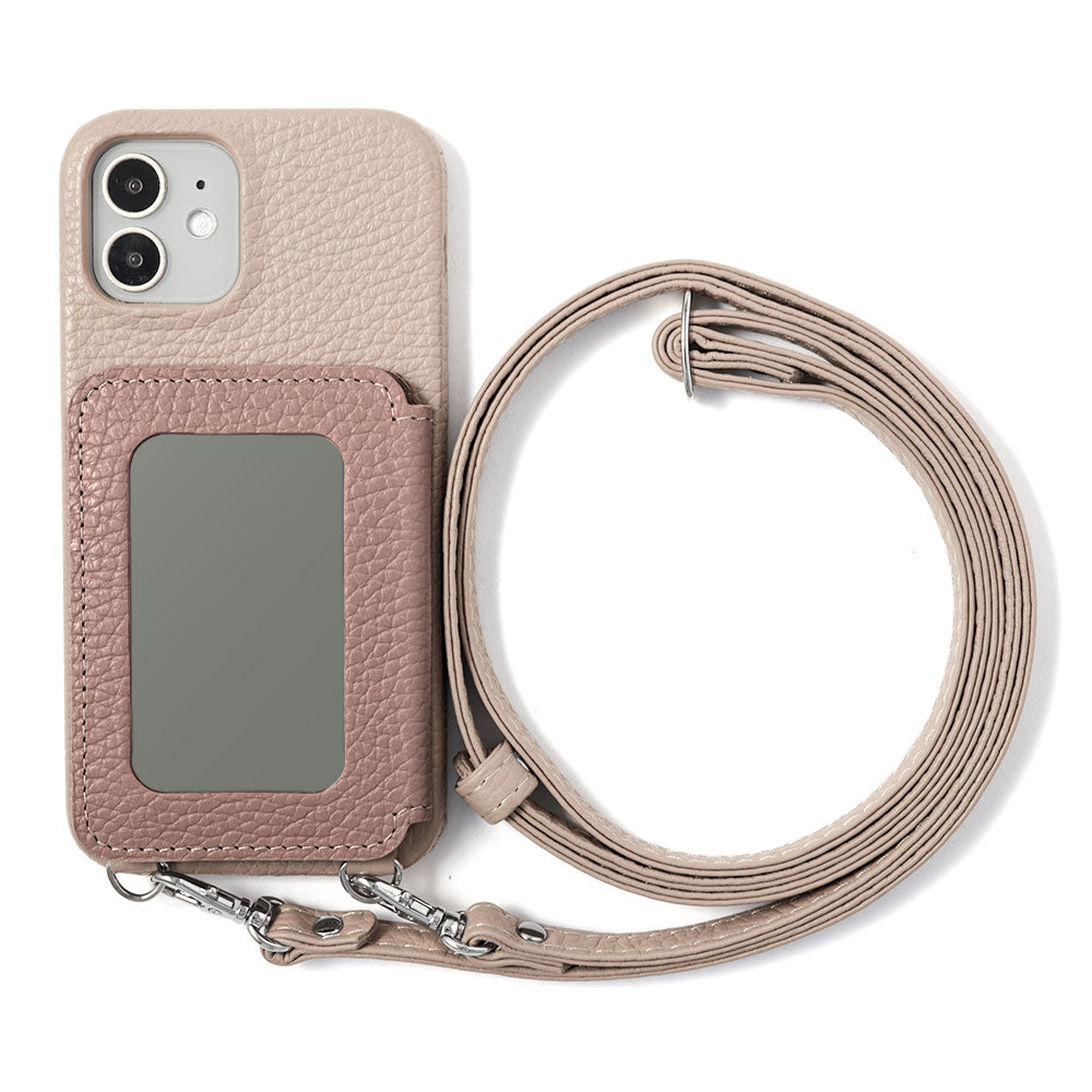 Genuine leather 32 colors Italian shrink leather card case with stainless mirror & shoulder strap back case Galaxy series