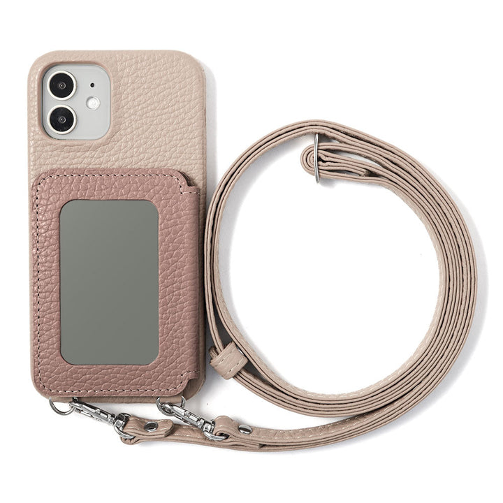 Genuine leather 32 colors Italian shrink leather card case with stainless mirror & shoulder strap back case for Google Pixel series