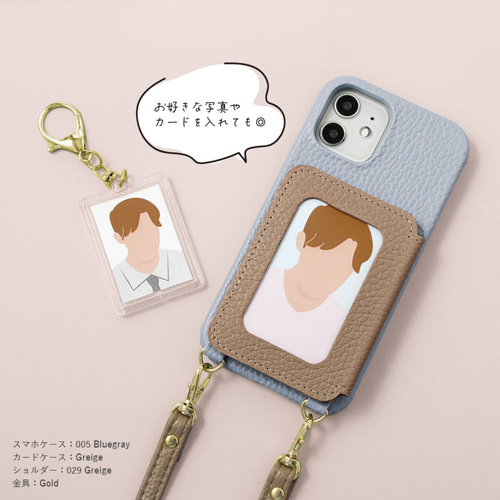 Genuine leather 32 colors Italian shrink leather card case with stainless mirror & shoulder strap back case for iPhone series