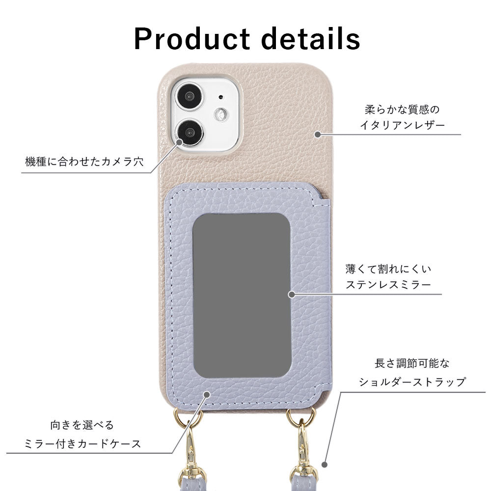 Genuine leather 32 colors Italian shrink leather card case with stainless mirror & shoulder strap back case Galaxy series