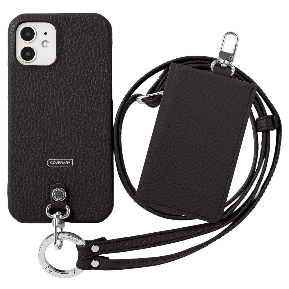 Genuine leather Italian shrink leather 3-piece set B with card case &amp; ring shoulder strap (with metal fittings) attached back case for AQUOS series