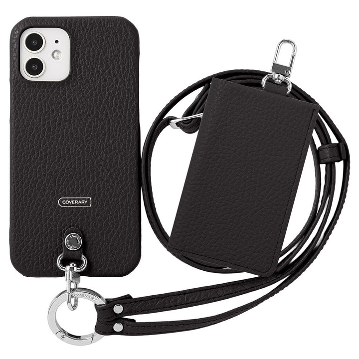 Genuine leather Italian shrink leather 3-piece set B with card case &amp; ring shoulder strap (with metal fittings) attached back case for AQUOS series