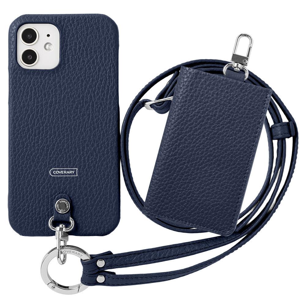 Genuine leather Italian shrink leather 3-piece set B with card case &amp; ring shoulder strap (with metal fittings) attached back case for AQUOS series
