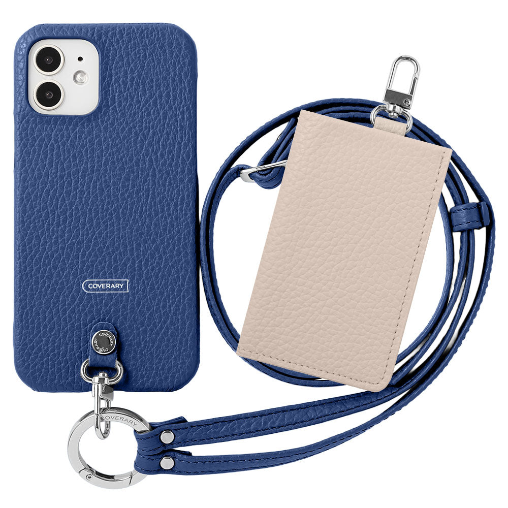 Genuine leather Italian shrink leather 3-piece set B with card case &amp; ring shoulder strap (with metal fittings) back case for Google Pixel series