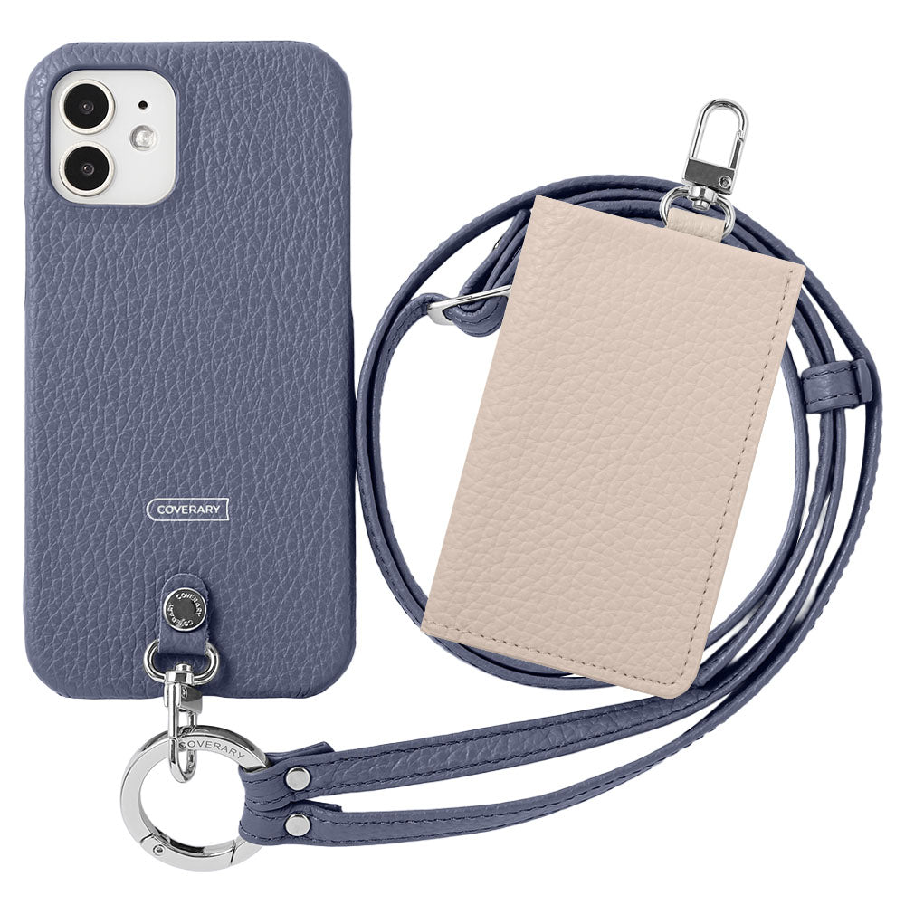 Genuine leather Italian shrink leather 3-piece set B with card case &amp; ring shoulder strap (with metal fittings) attached back case for AQUOS series