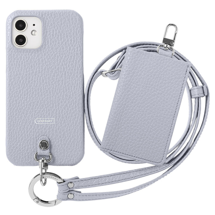 Genuine leather Italian shrink leather 3-piece set B with card case &amp; ring shoulder strap (with metal fittings) attached back case for AQUOS series