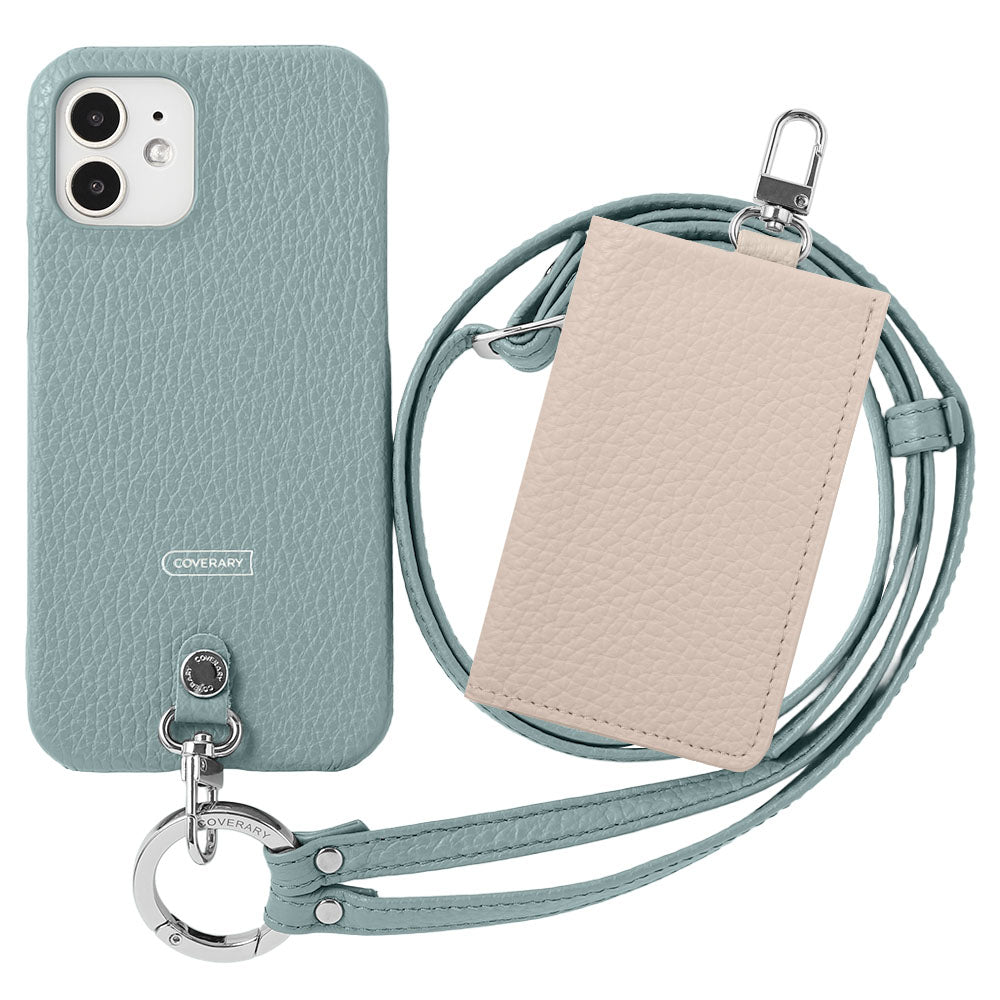 Genuine leather Italian shrink leather 3-piece set B with card case &amp; ring shoulder strap (with metal fittings) back case for Google Pixel series