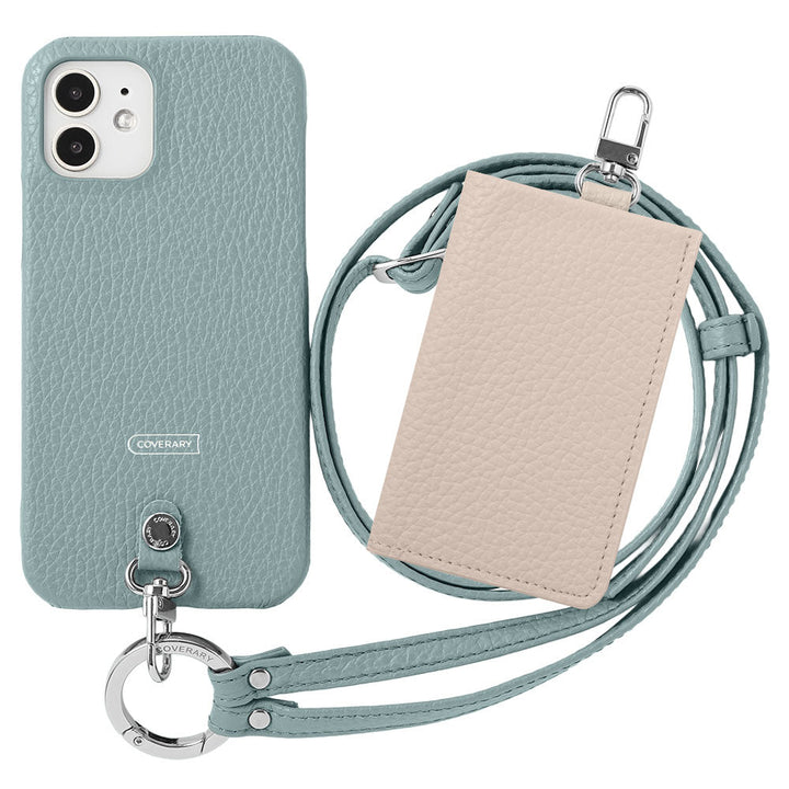Genuine leather Italian shrink leather 3-piece set B with card case &amp; ring shoulder strap (with metal fittings) attached back case for AQUOS series