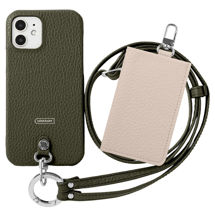 Genuine leather Italian shrink leather 3-piece set B with card case &amp; ring shoulder strap (with metal fittings) attached back case for AQUOS series