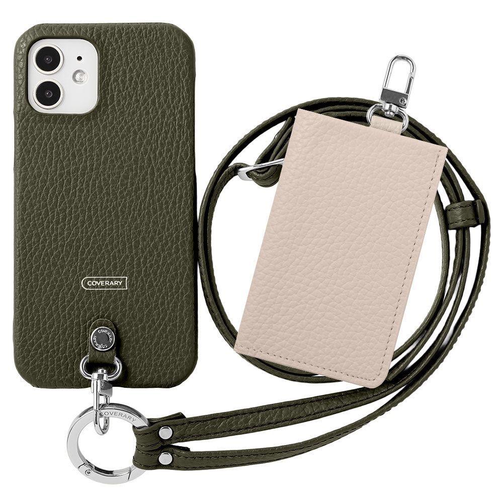 Ensemble de 3 pièces en cuir italien grainé véritable B avec porte-cartes et bandoulière à anneau (avec ferrures) pour coque arrière Galaxy série