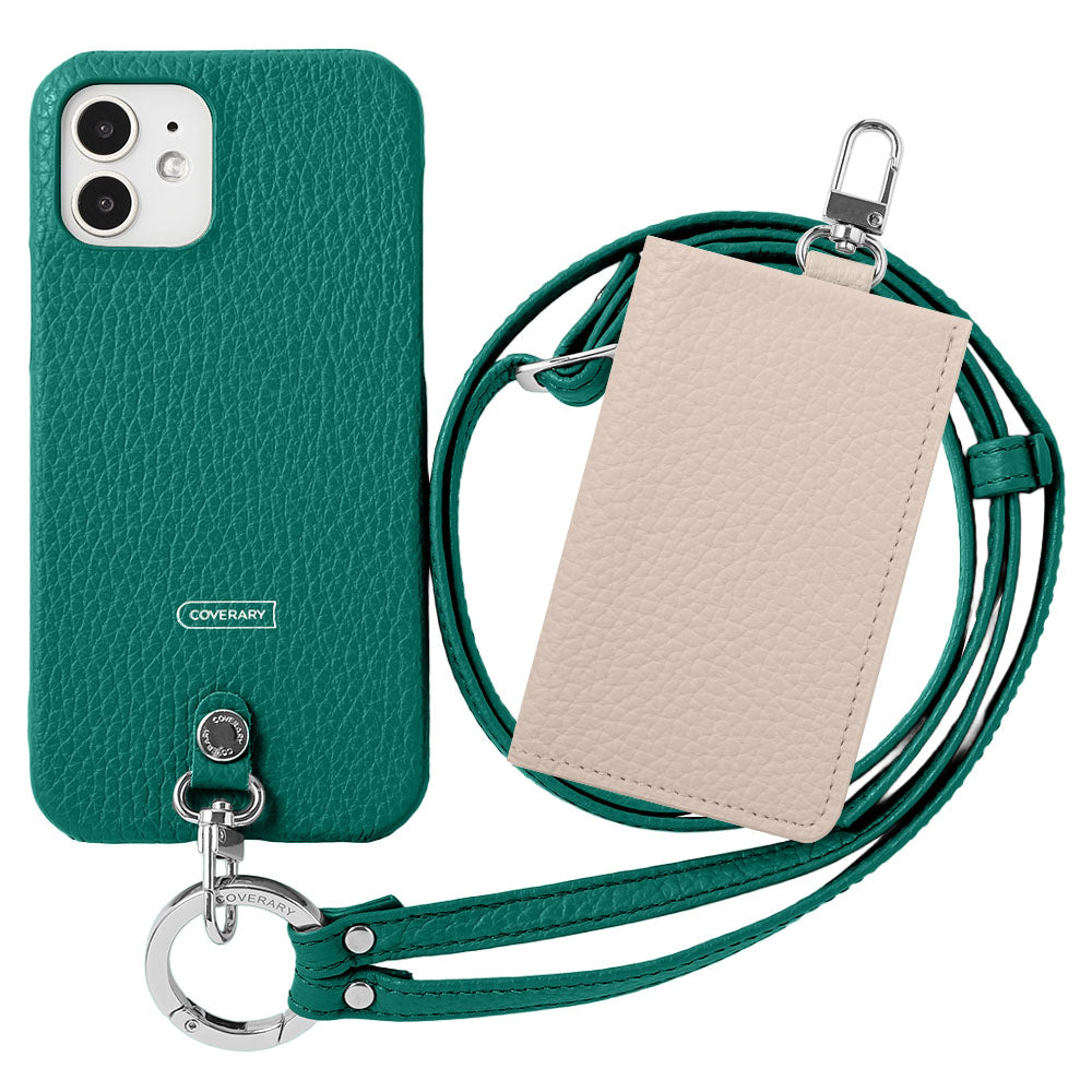 Genuine leather Italian shrink leather 3-piece set B with card case &amp; ring shoulder strap (with metal fittings) attached back case for AQUOS series