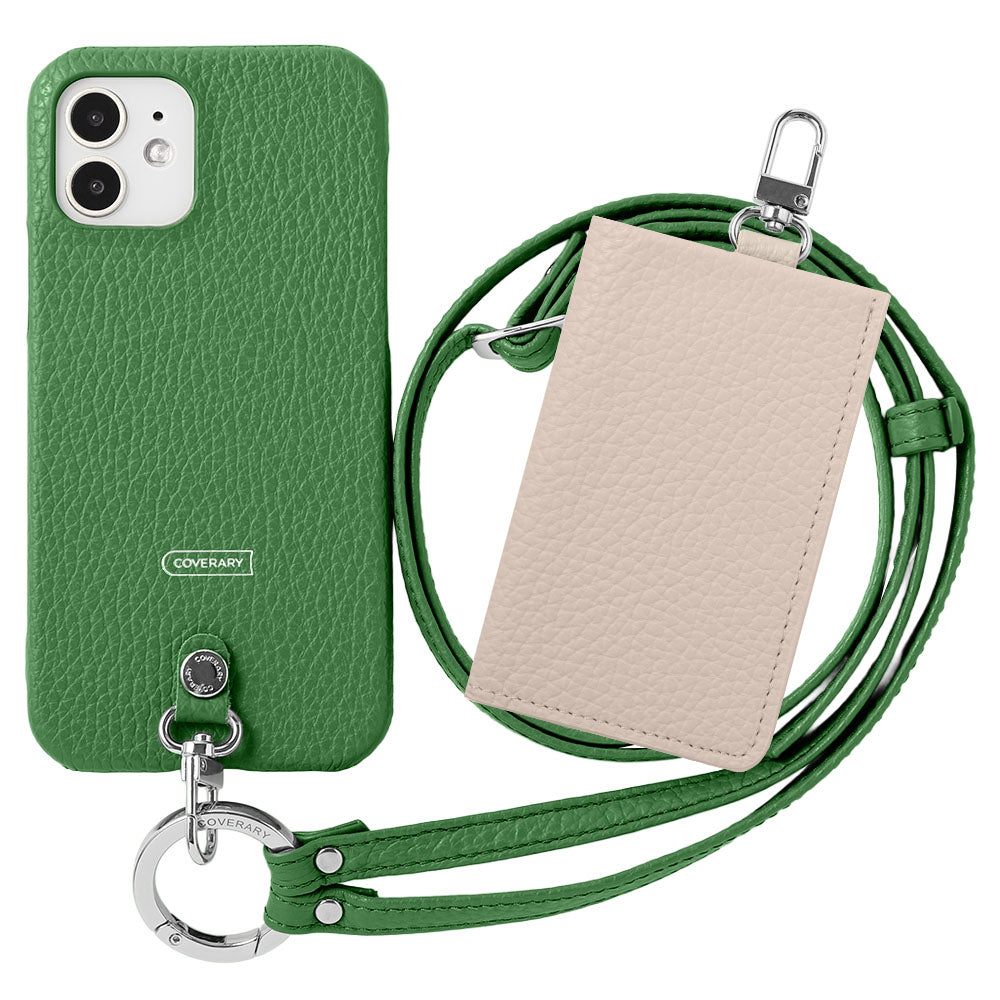 Genuine leather Italian shrink leather 3-piece set B with card case &amp; ring shoulder strap (with metal fittings) attached back case for AQUOS series