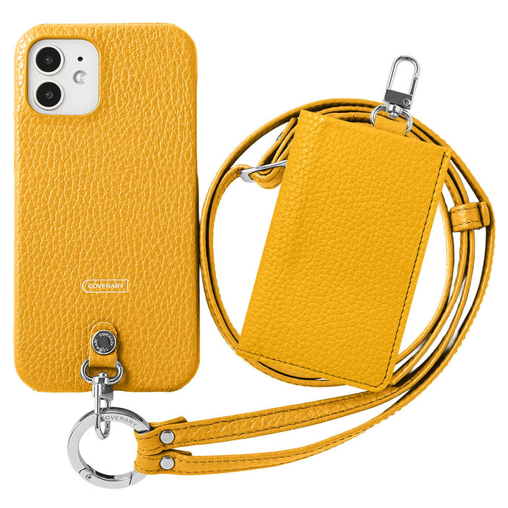 Genuine leather Italian shrink leather 3-piece set B with card case &amp; ring shoulder strap (with metal fittings) attached back case for AQUOS series