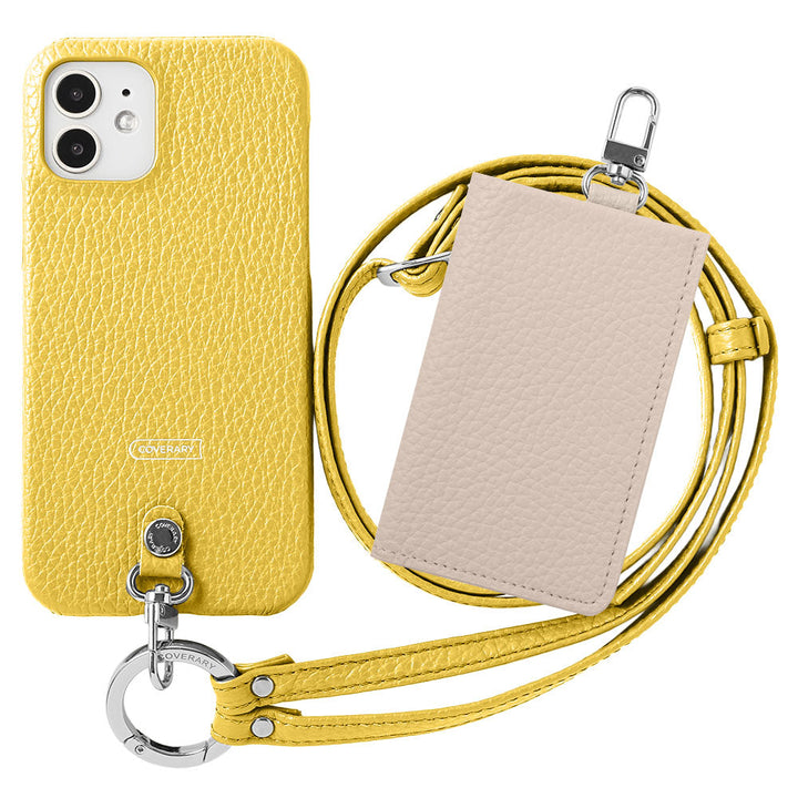 Genuine leather Italian shrink leather 3-piece set B with card case &amp; ring shoulder strap (with metal fittings) attached back case for AQUOS series
