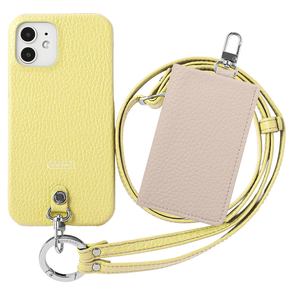 Genuine leather Italian shrink leather 3-piece set B with card case &amp; ring shoulder strap (with metal fittings) attached back case for AQUOS series