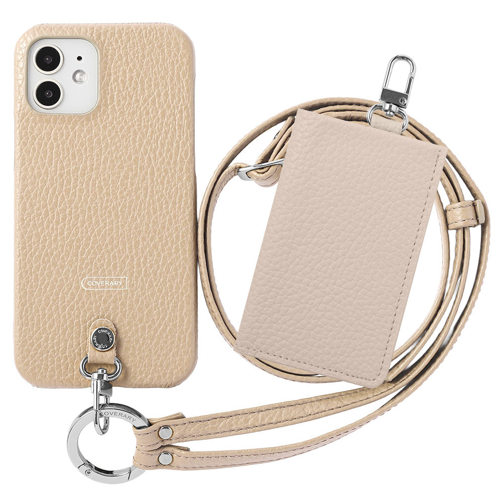 Genuine leather Italian shrink leather 3-piece set B with card case &amp; ring shoulder strap (with metal fittings) attached back case for AQUOS series