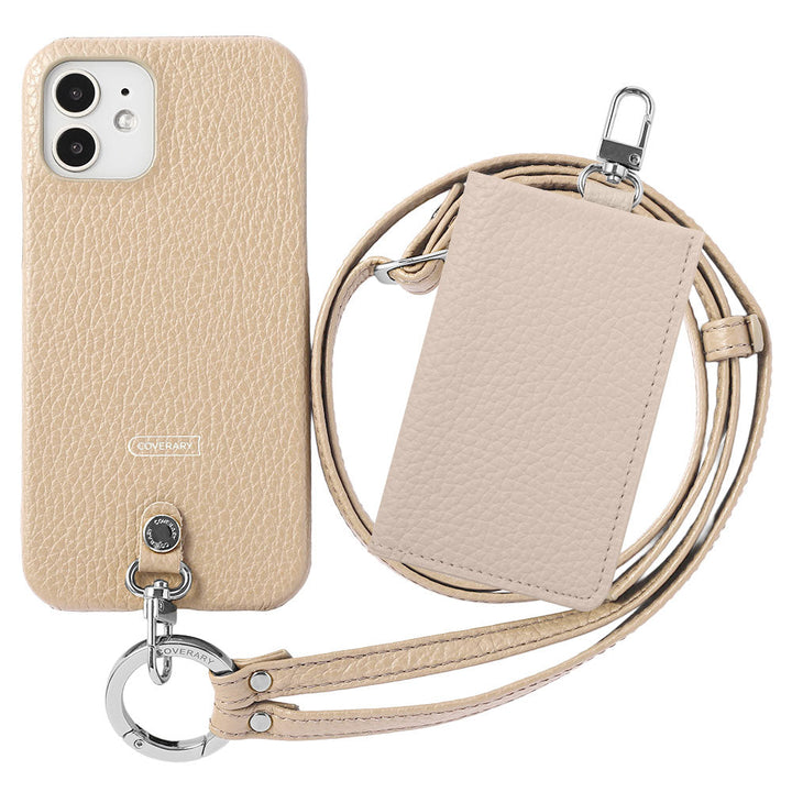 Genuine leather Italian shrink leather 3-piece set B with card case &amp; ring shoulder strap (with metal fittings) attached back case for AQUOS series