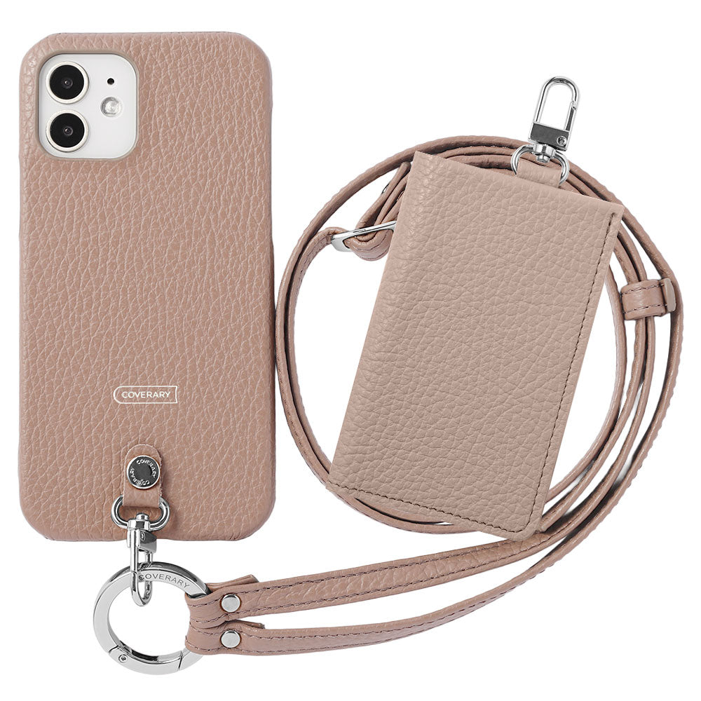 Genuine leather Italian shrink leather 3-piece set B with card case &amp; ring shoulder strap (with metal fittings) attached back case for AQUOS series