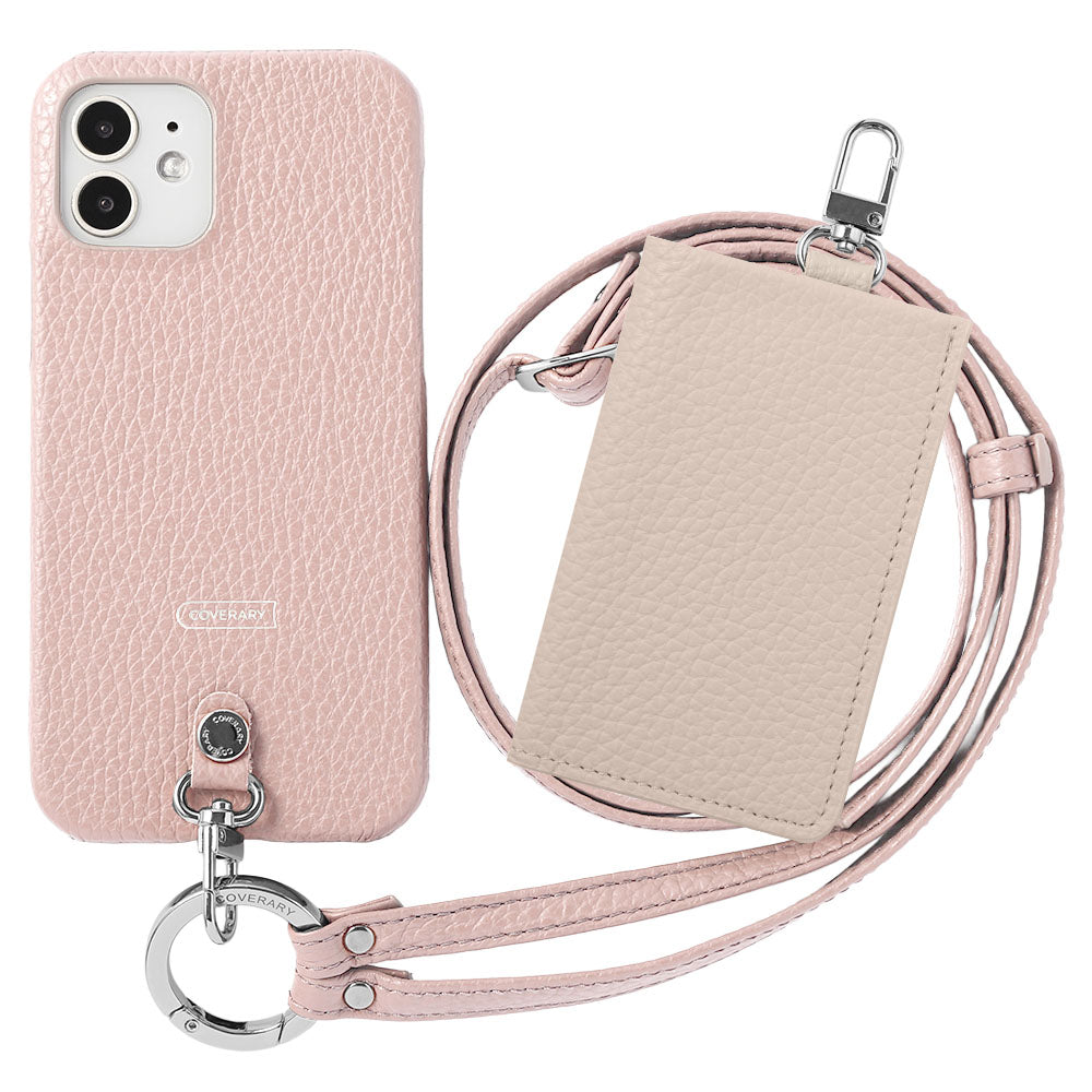 Genuine leather Italian shrink leather 3-piece set B with card case &amp; ring shoulder strap (with metal fittings) attached back case for AQUOS series