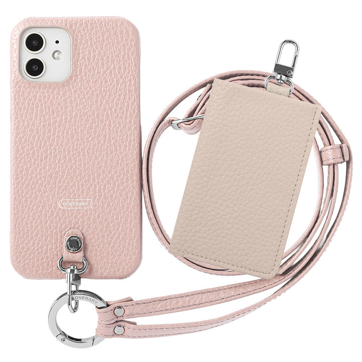 Genuine leather Italian shrink leather 3-piece set B with card case &amp; ring shoulder strap (with metal fittings) attached back case for AQUOS series
