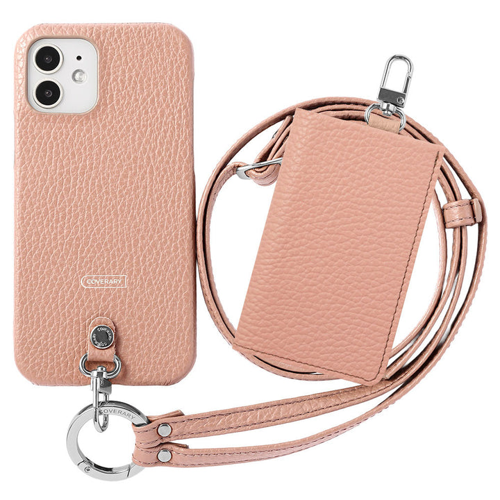 Genuine leather Italian shrink leather 3-piece set B with card case &amp; ring shoulder strap (with metal fittings) attached back case for AQUOS series