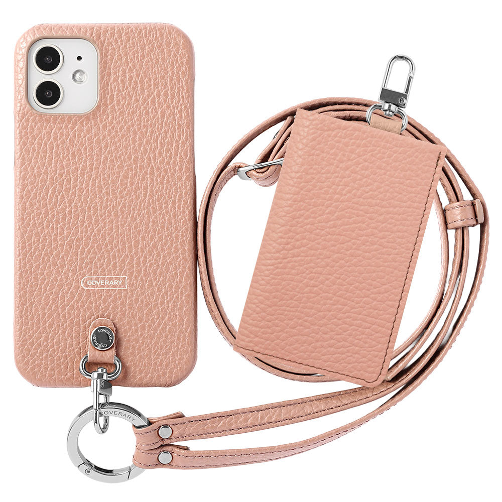 Genuine leather Italian shrink leather 3-piece set B with card case &amp; ring shoulder strap (with metal fittings) back case for Google Pixel series