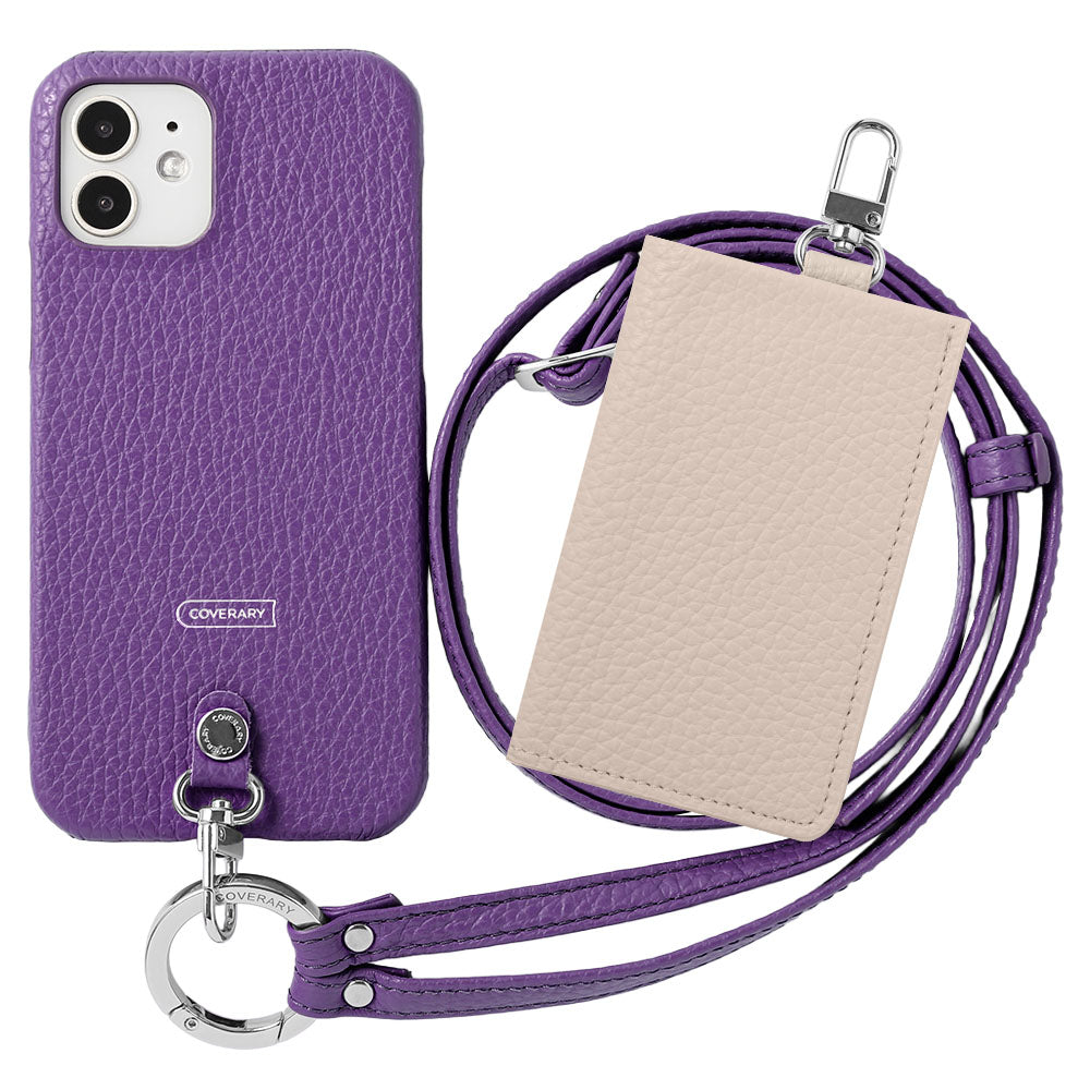 Genuine leather Italian shrink leather 3-piece set B with card case &amp; ring shoulder strap (with metal fittings) attached back case for AQUOS series