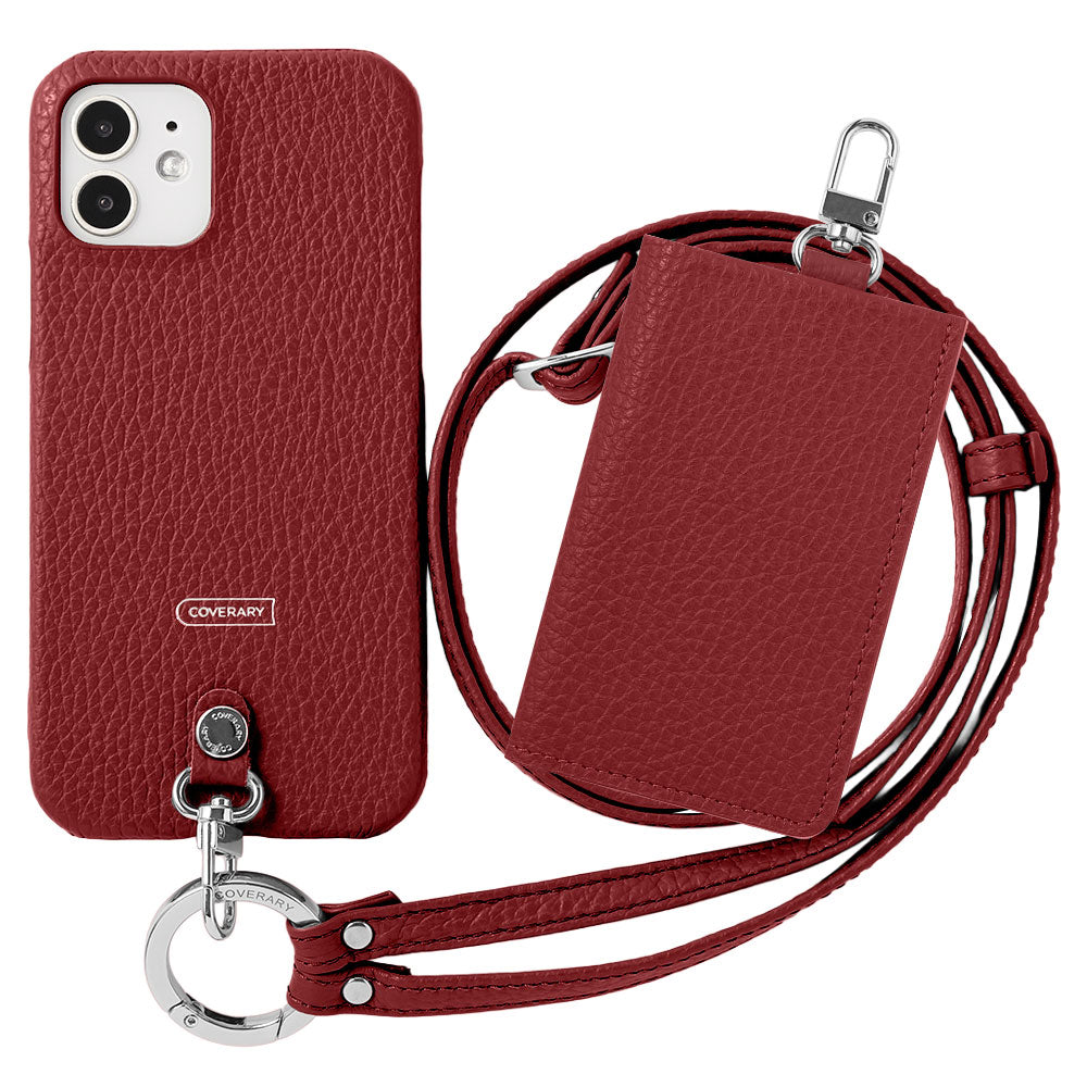 Genuine leather Italian shrink leather 3-piece set B with card case &amp; ring shoulder strap (with metal fittings) attached back case for AQUOS series
