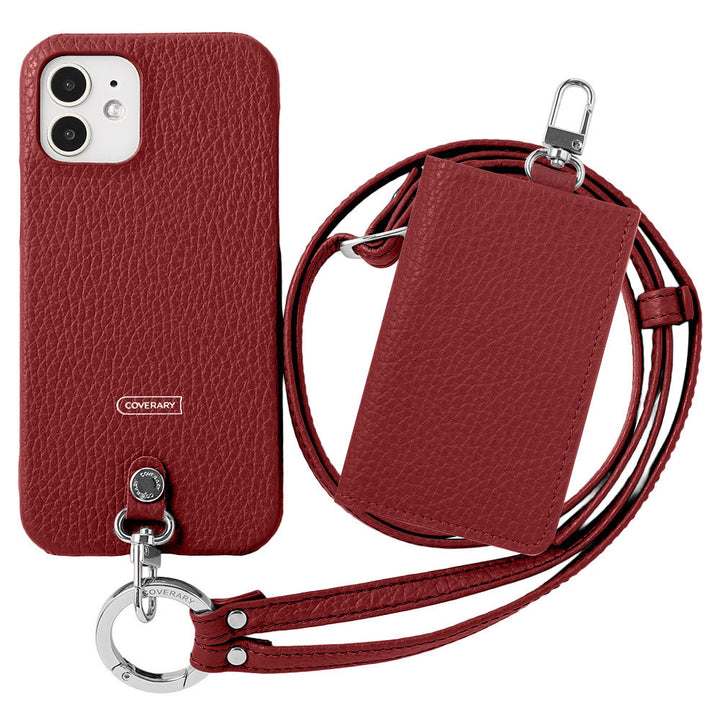 Genuine leather Italian shrink leather 3-piece set B with card case &amp; ring shoulder strap (with metal fittings) attached back case for AQUOS series