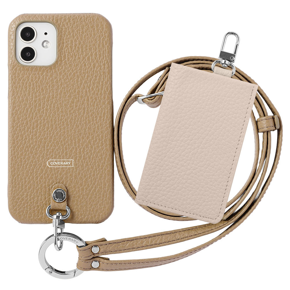 Ensemble de 3 pièces en cuir italien grainé véritable B avec porte-cartes et bandoulière à anneau (avec ferrures) pour coque arrière Galaxy série