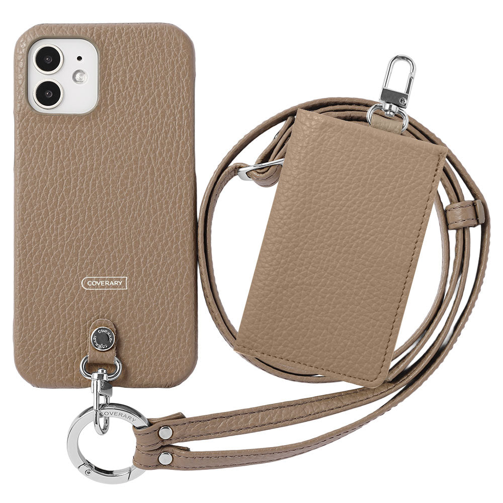 Genuine leather Italian shrink leather 3-piece set B with card case &amp; ring shoulder strap (with metal fittings) attached back case for AQUOS series