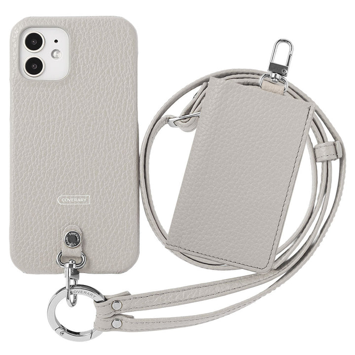 Genuine leather Italian shrink leather 3-piece set B with card case &amp; ring shoulder strap (with metal fittings) attached back case for AQUOS series